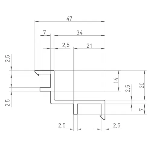 Опорный профиль для переливной решетки Acon 20×34 мм, 2 м,  цвет белый